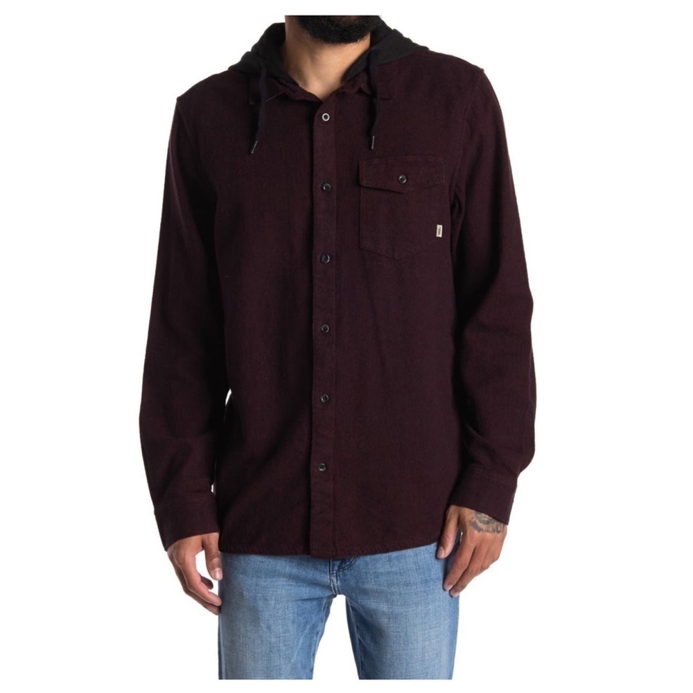 Vans Mens Red Wine Hooded Woven Button Front Long Sleeve Shirt Jacket Sz M New